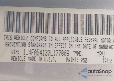 2007 Jeep Wrangler Sahara z USA, uszkodzony, nr VIN 1J4FA54137L177006